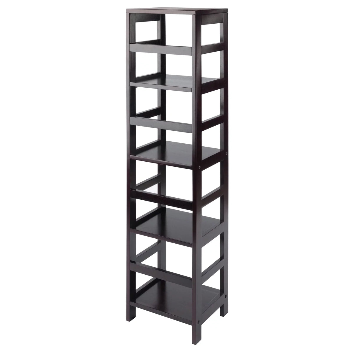 Capri Narrow 5-Pc Wood Finish Baskets, 4 Shelf Fabric Set, Espresso Black & Foldable Winsome
