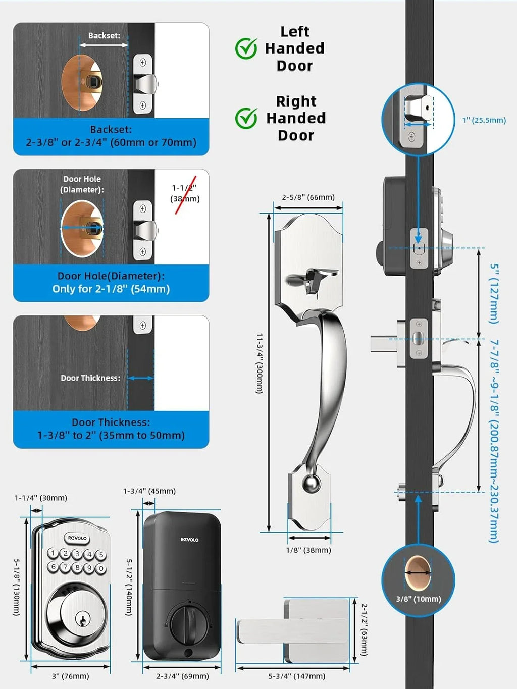 Front Keyless with Sets, Electronic Handle Lock, Entry Entry, Keypad Anti-Peeking Password, Handle, Smart Oil-Rubbed Door Bronze RE001 Door GOURE Lock, Lock Auto Deadbolt, Keyed