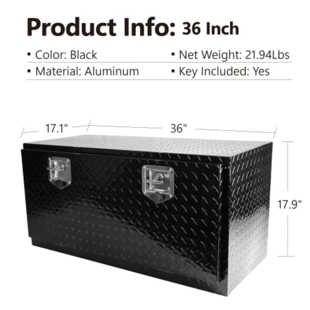 Underbody Aluminum With box Aluminum Black Truck + Tread Black 36"(36"×17.1"×17.9") T-Handle Square Storage+Locks Tool Key Latch 36 + Trailer Heavy + inch Duty Box