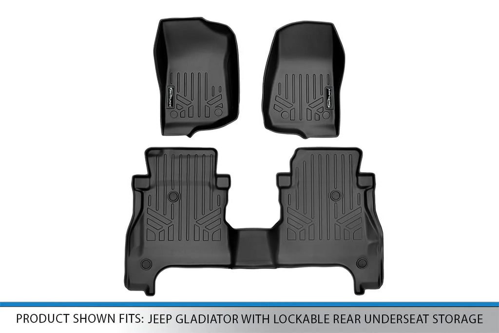 2 with Set Storage Liner Black Custom SA0316-B0459 Underseat Rear Mats Fit Gladiator, Smartliner Jeep Floor 2020-2023 Row Lockable for