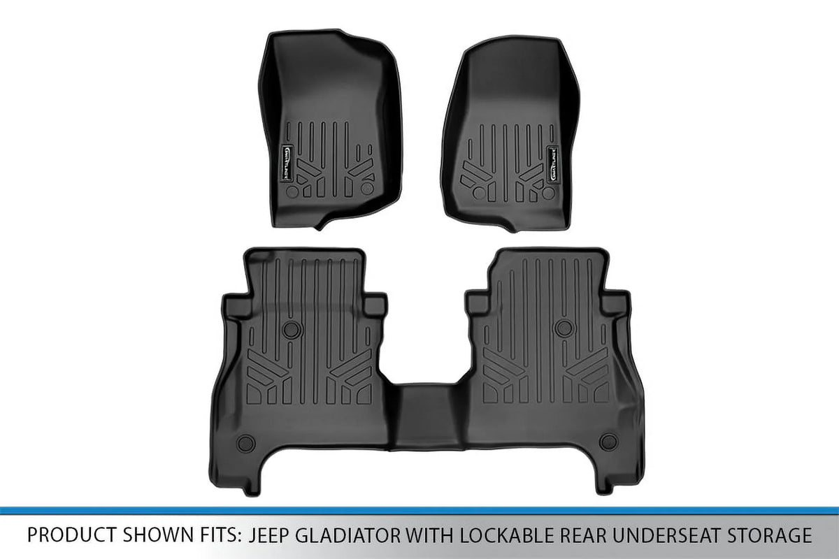 2 with Set Storage Liner Black Custom SA0316-B0459 Underseat Rear Mats Fit Gladiator, Smartliner Jeep Floor 2020-2023 Row Lockable for