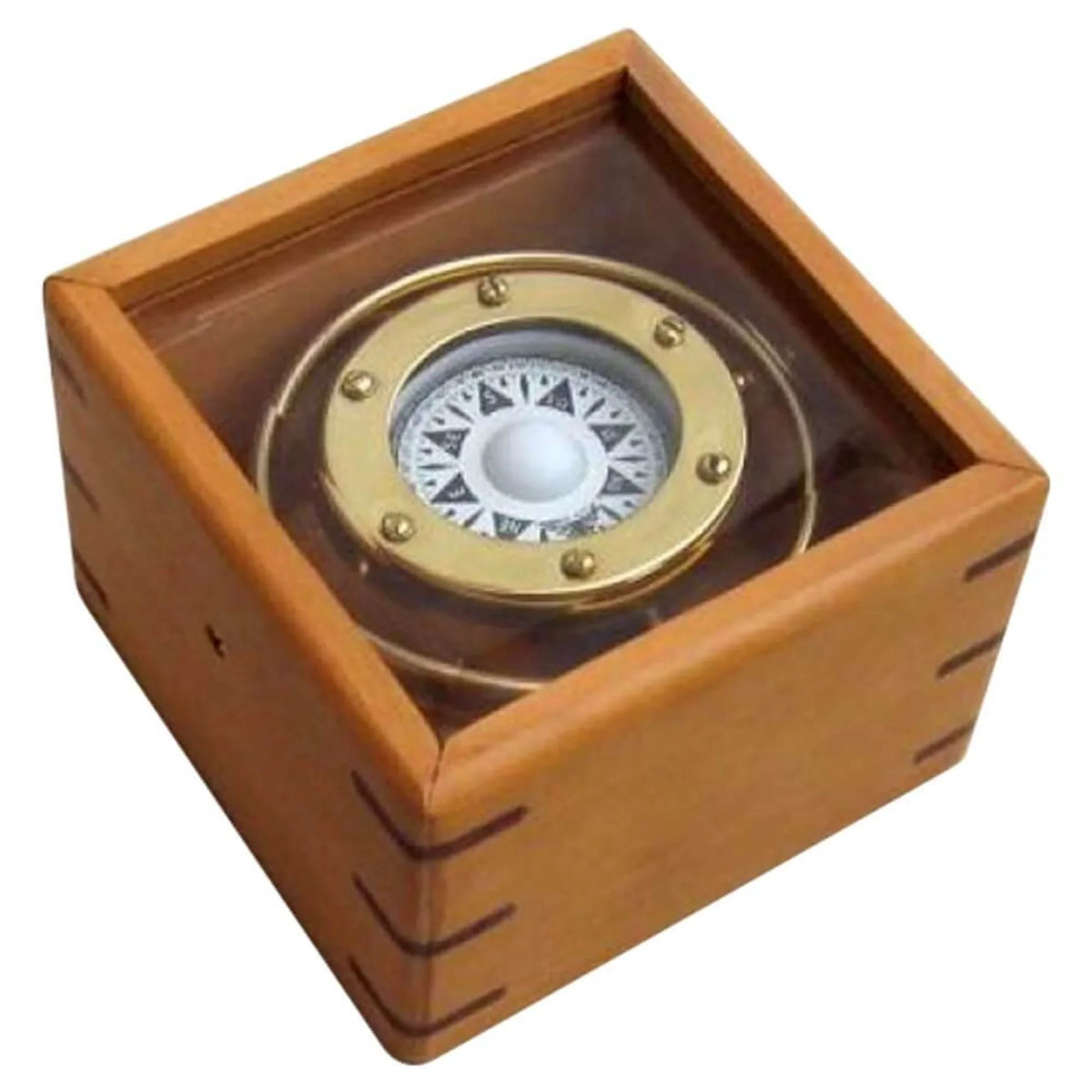 Gimbal with Box Glass Compass Wood