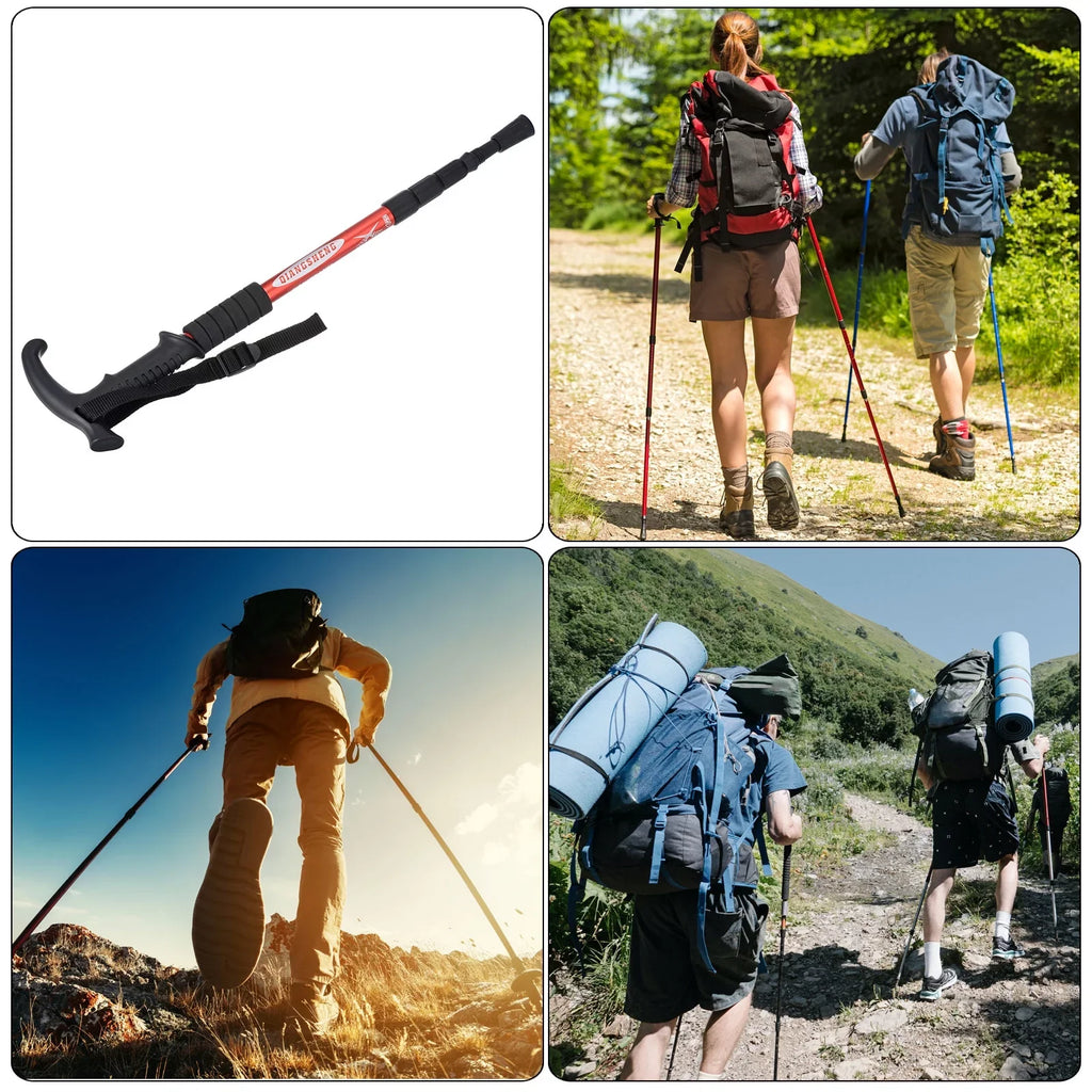 Poles Handle, Uxcell Trekking Hiking 43 Pole Telescopic Red Collapsible T Inch