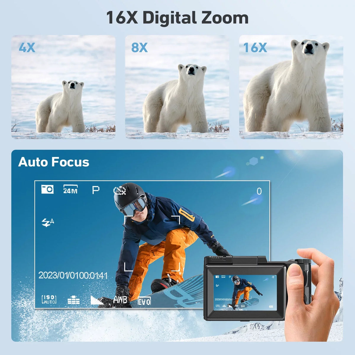 Macro for YouTube Camera Camera 16X Vlogging 180°Flip Photography Digital 3’’ 4K & Digital Flash, Zoom Function with Camera 48MP MARVUE Liftable Screen