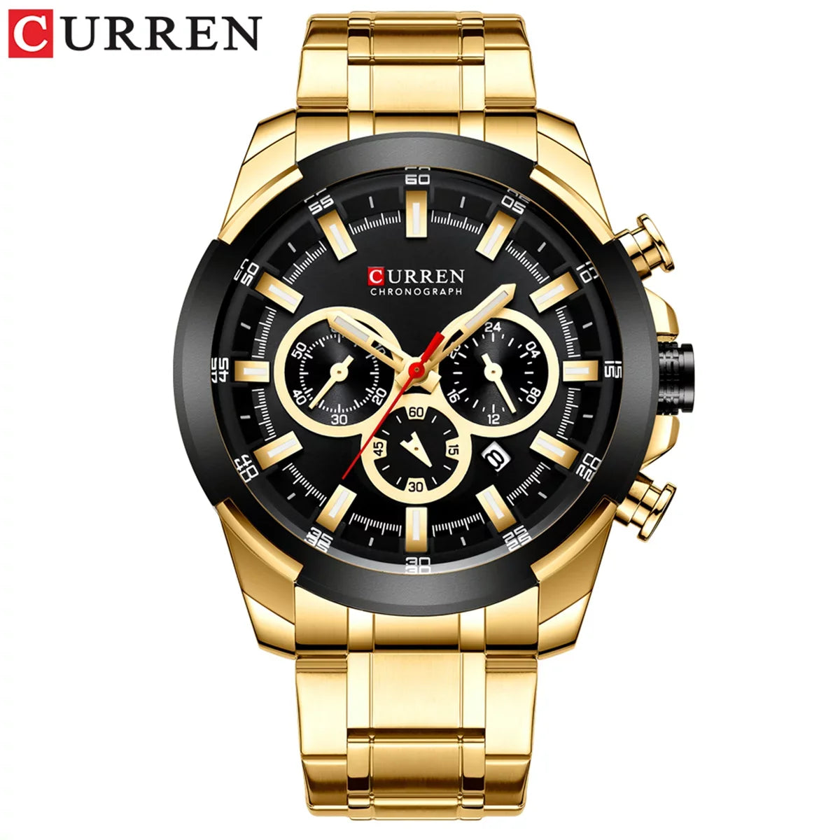 Stra Indicator Quartz Wristwatch Waterproof Male Hands with 8361 Man Chronograph Sub-Dials Three Luminous Date CURREN Watch for Second Minute Microsecond Watches Calendar Stainless Men Steel