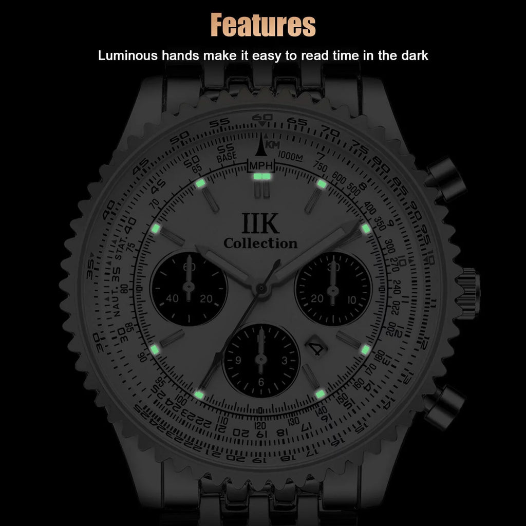 Waterproof Men Quartz De Watch Relojes Stainless Bracelet Luminous Steel Hombre