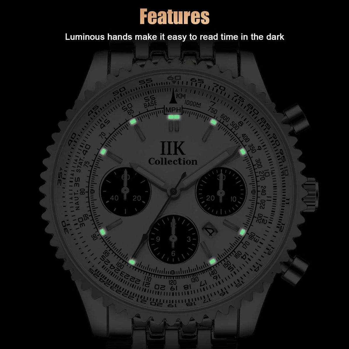Waterproof Men Quartz De Watch Relojes Stainless Bracelet Luminous Steel Hombre