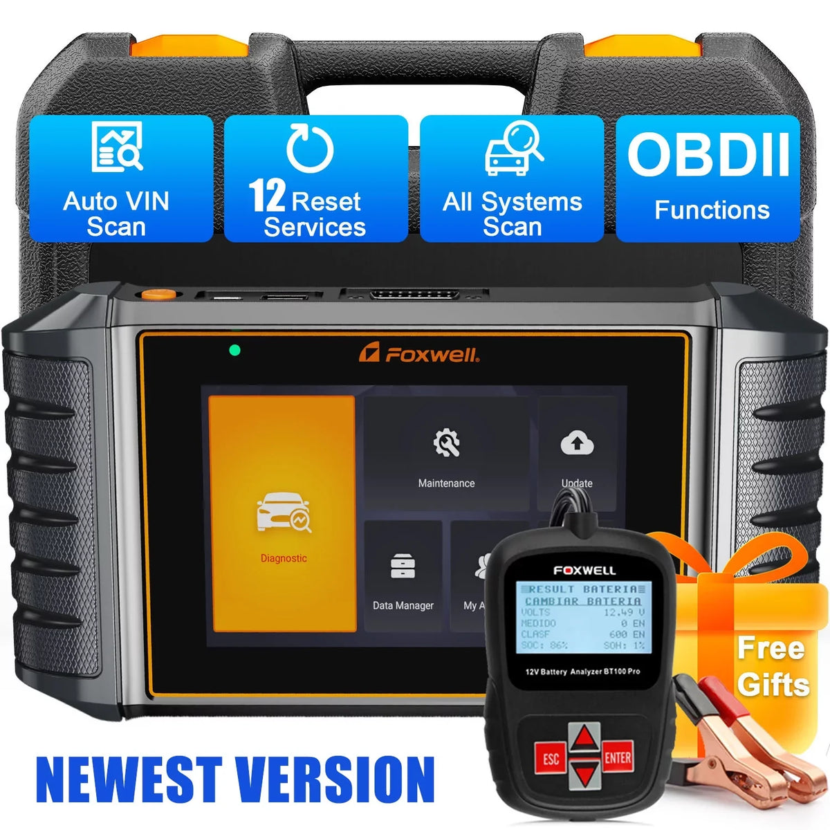 Automotive Battery OBDII NT726 FOXWELL Bleeding System Gift: Throttle Tool Reset Reader BMS OBD2 Tester ABS Service Scanner 12 All Coding Injector Diagnostic Suspension Scanner, Code Reset Automotive