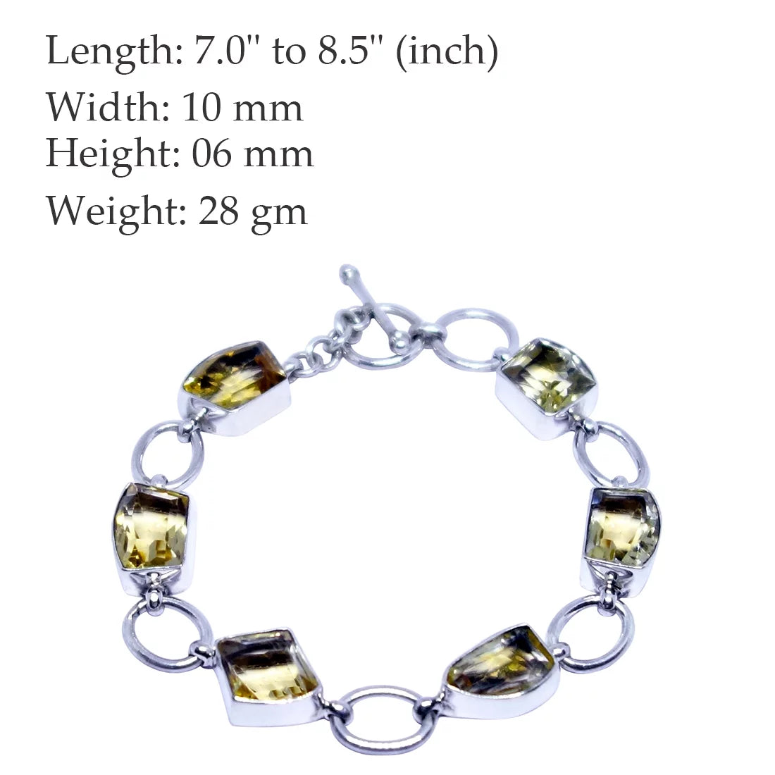 Silver Bracelets, Designer Fashion Quartz Handmade 925 Natural Gemstone, Lemon Women, Jewelry Bracelet for