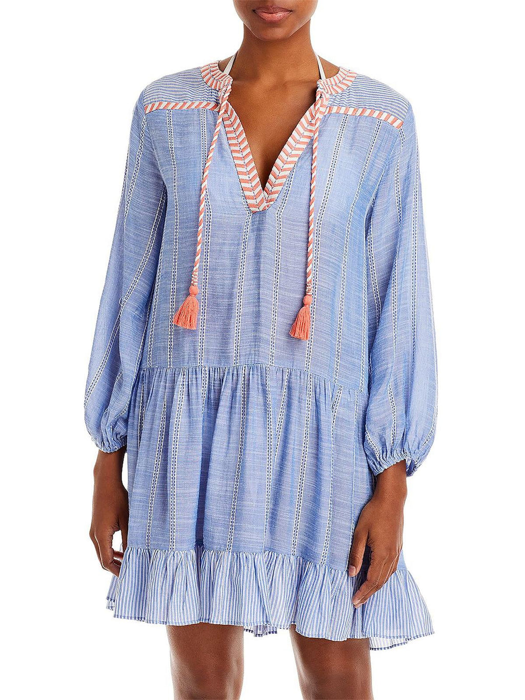 Dress (S, Shoshanna Chambray/White) Cover-Up Mini Swim Women's
