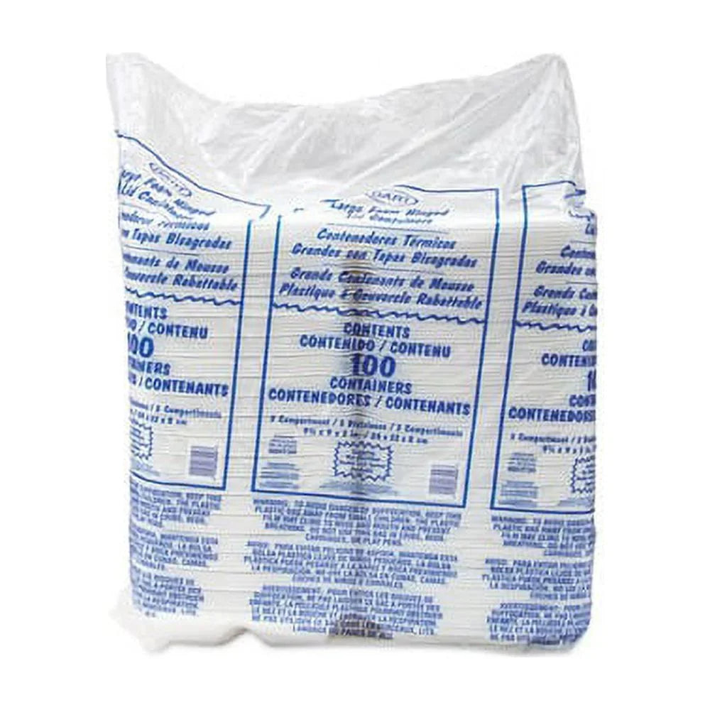 Dart 3-comprtmt Closing Foam Trays Carryout Large