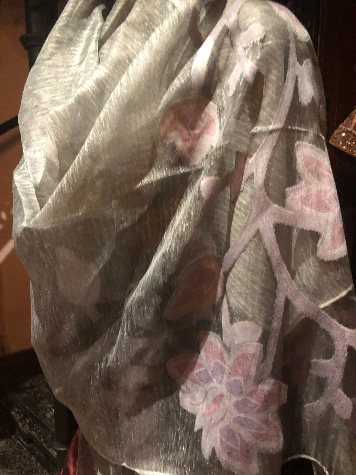 brocade Shawl Sheer white Styled Vintage wrap