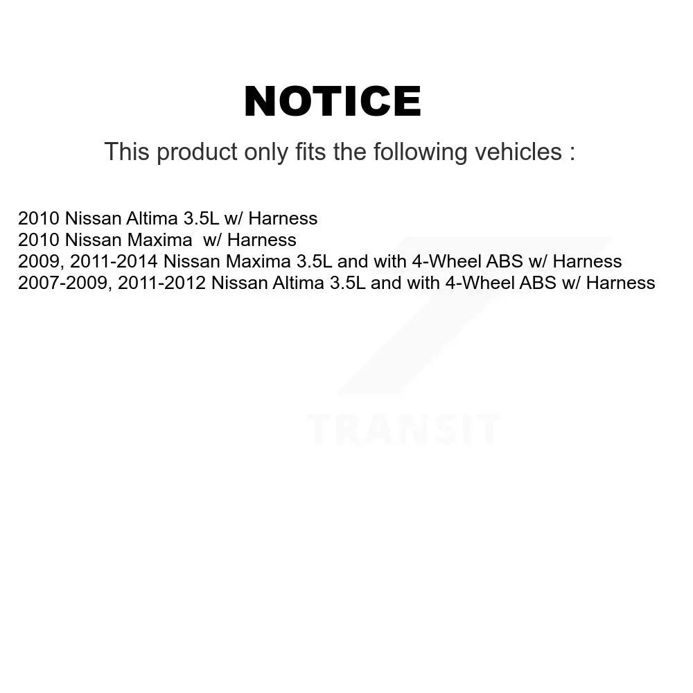 And Harness Altima Wheel Bearing ABS Transit Kit K7S-100183 Sensor Auto Hub Nissan Maxima For - Front w/