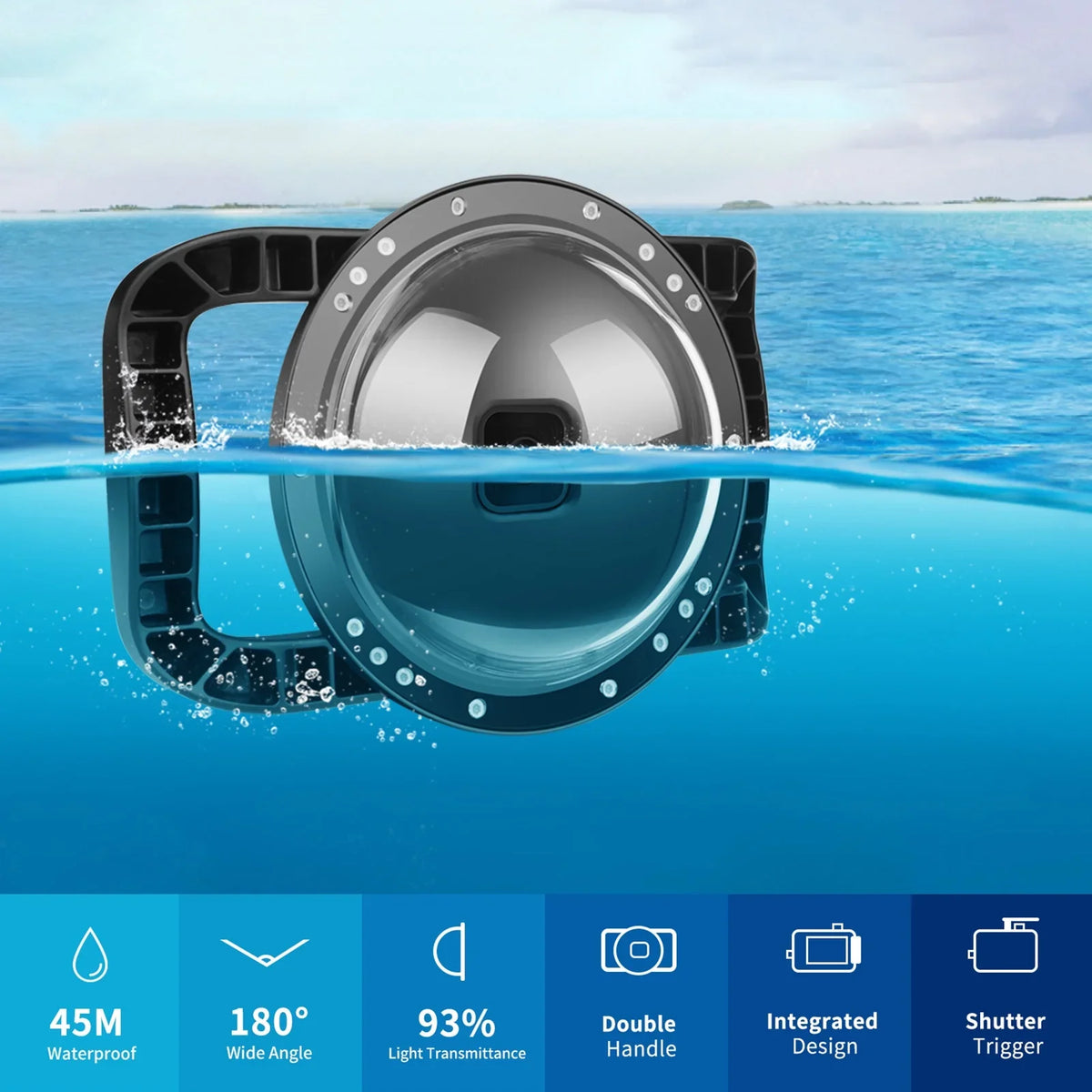 Port 180° Waterproof 45m Case Port,10 9 Handle Case Port Dual Port ive Dome Handle Camera ERYUE Camera ZDHF 45m Mashem Case SHOOT Dual Waterproof Case Camera Camera