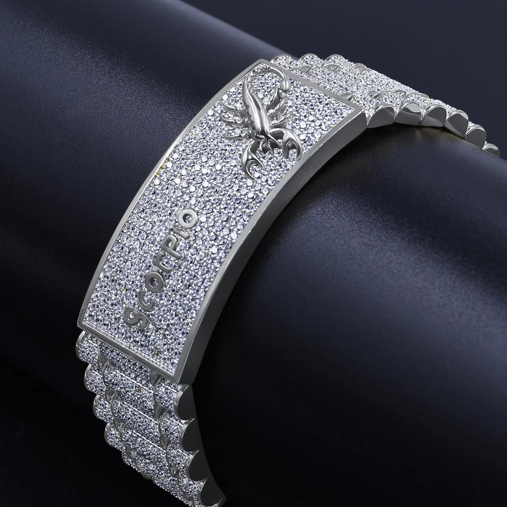 Finish Link White Mens Simulated 14K Diamonds Bracelet Sign Scorpio 8.5'' Gold Zodiac
