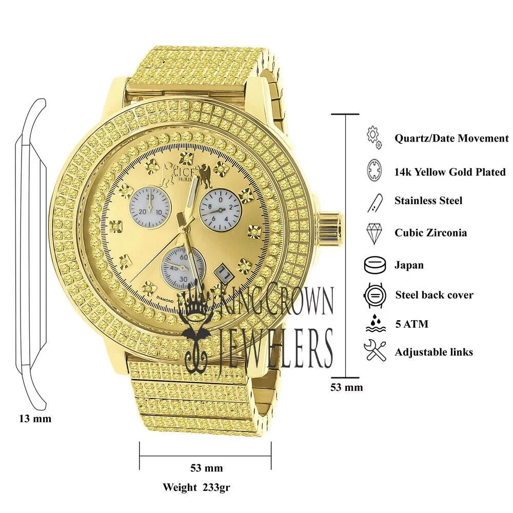 Steel Gold Tone Jojino Real Canary Rodeo Jojo Watch Stainless Solid 54mm Mens Dial Diamond Joe