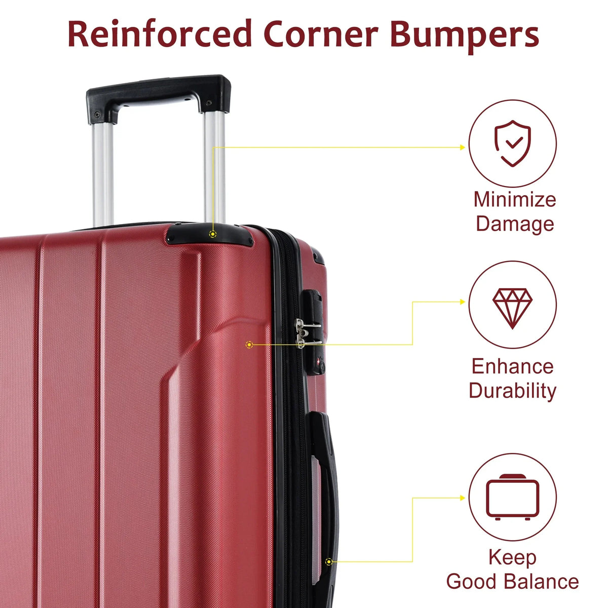 on Airline ABS Approved with Luggage Expansion 20in, Hardshell Spinner Adjustable Lightweight Lock TSA Suitcase Carry Handle and