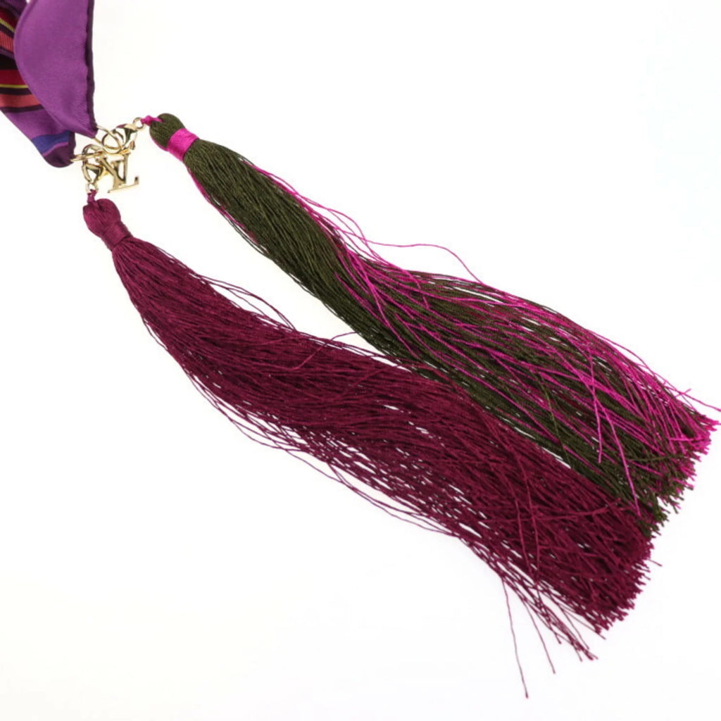fringed LOUIS Louis (Like silk Vuitton accessories 400505 purple Pre-Owned scarf apparel multicolor VUITTON New)