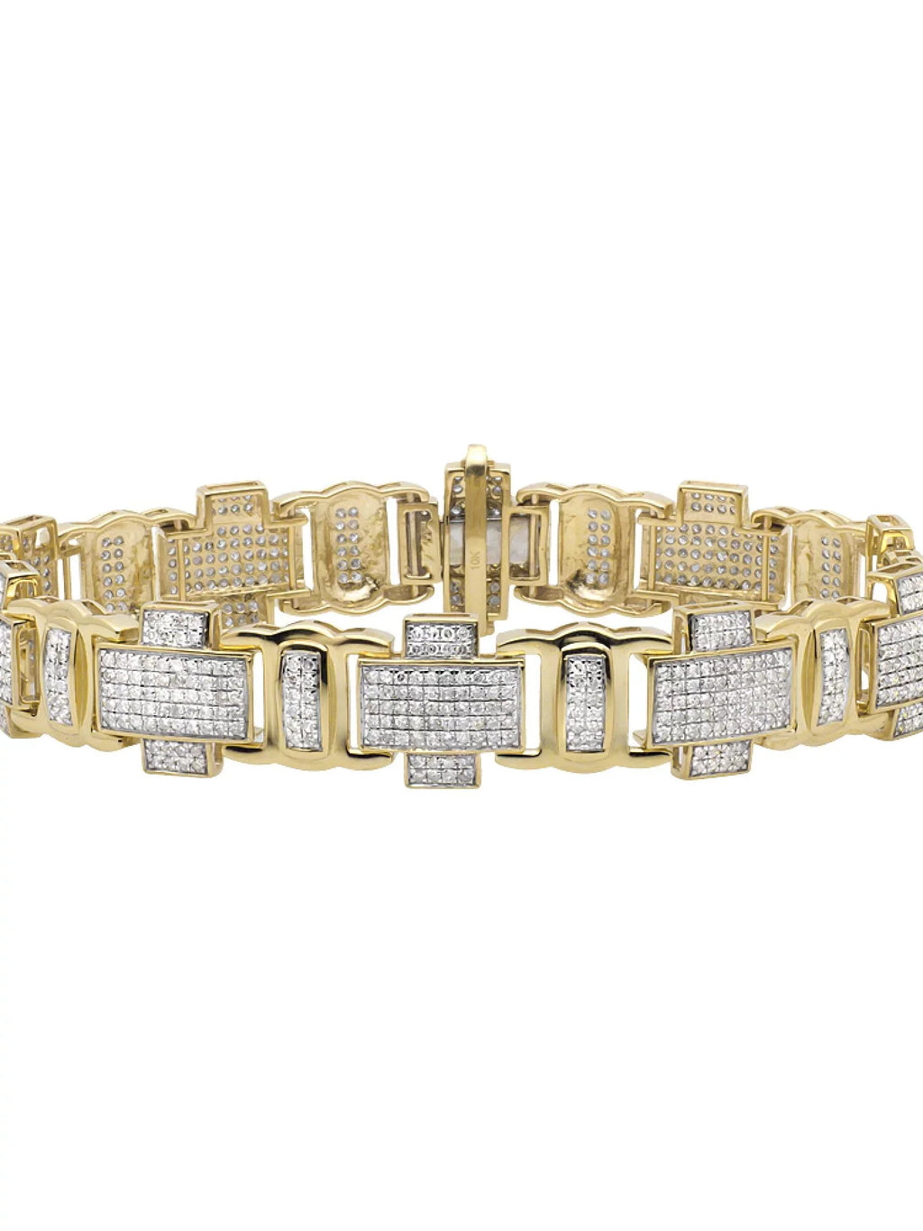 4.5ct 8" Yellow Cross Link Diamond Genuine Statement Bracelet Gold Men's 10K Pave