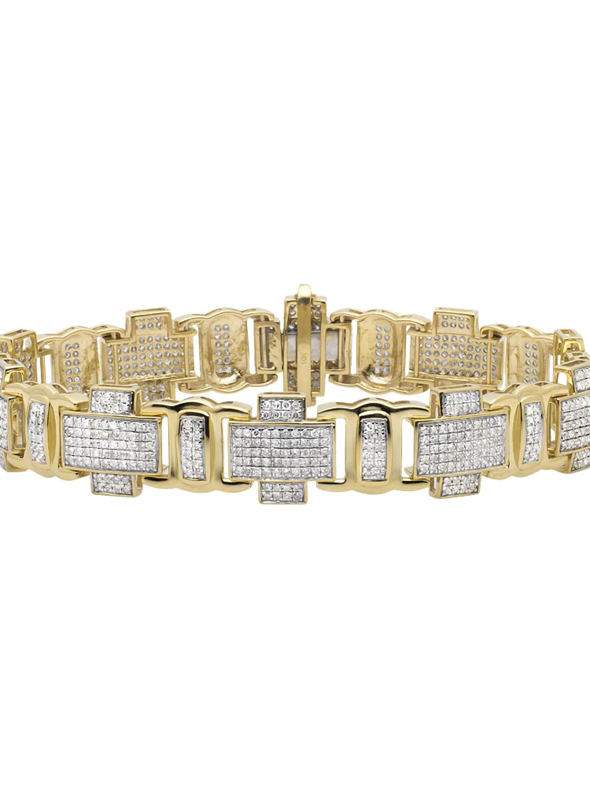 4.5ct 8" Yellow Cross Link Diamond Genuine Statement Bracelet Gold Men's 10K Pave