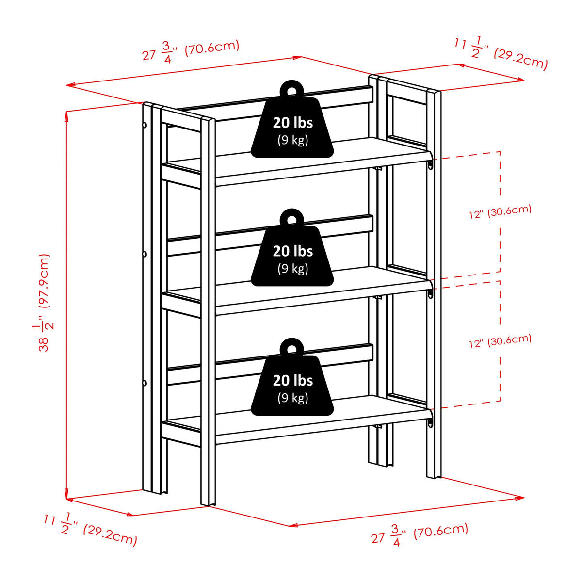 Foldable Winsome Wood Walnut Terry Stackable, Shelf, 3-Tier Finish
