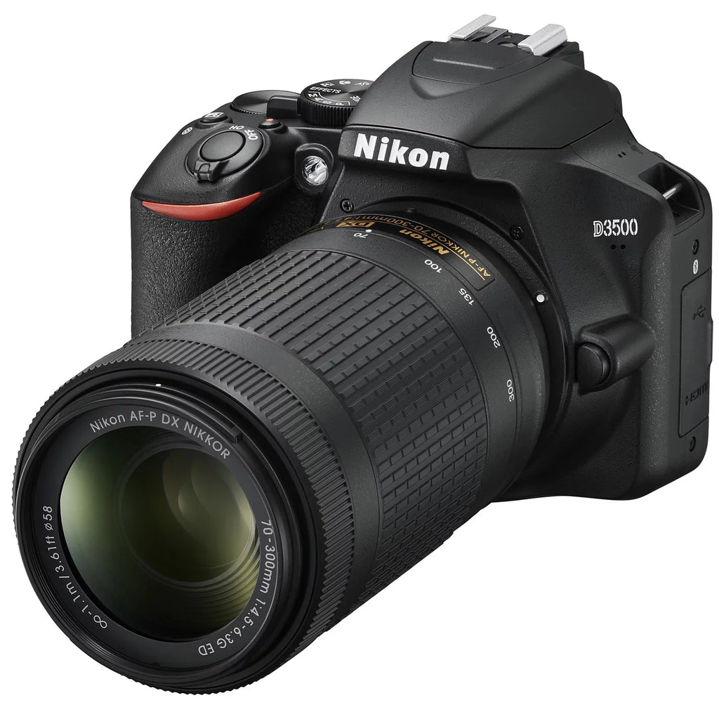 Nikon 70-300mm with ED, f/4.5-6.3G VR NIKKOR AF-P 18-55mm NIKKOR Black DX-Format DSLR D3500 Two & f/3.5-5.6G DX AF-P Lens DX Kit