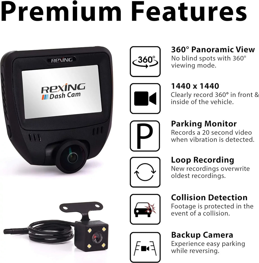 Box - Rexing Channel Camera Angle 360 Black Open V360 Wide Dashboard Dual Degree