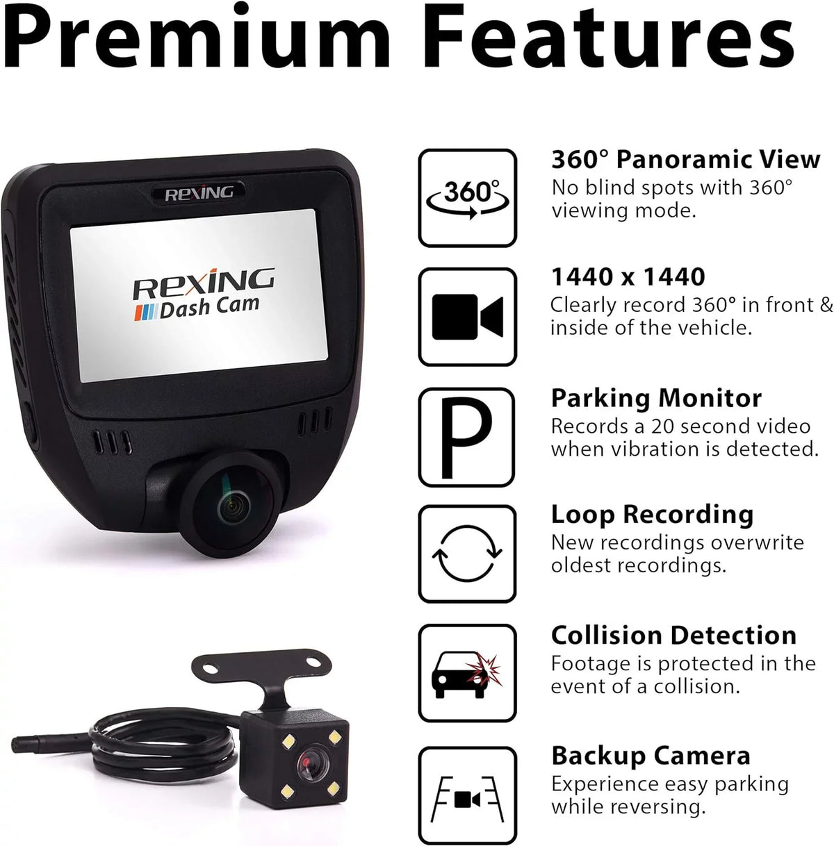 Box - Rexing Channel Camera Angle 360 Black Open V360 Wide Dashboard Dual Degree