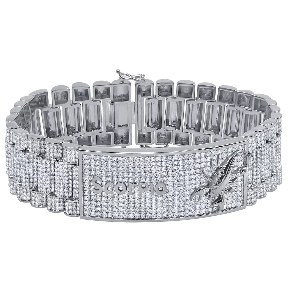Finish Link White Mens Simulated 14K Diamonds Bracelet Sign Scorpio 8.5'' Gold Zodiac