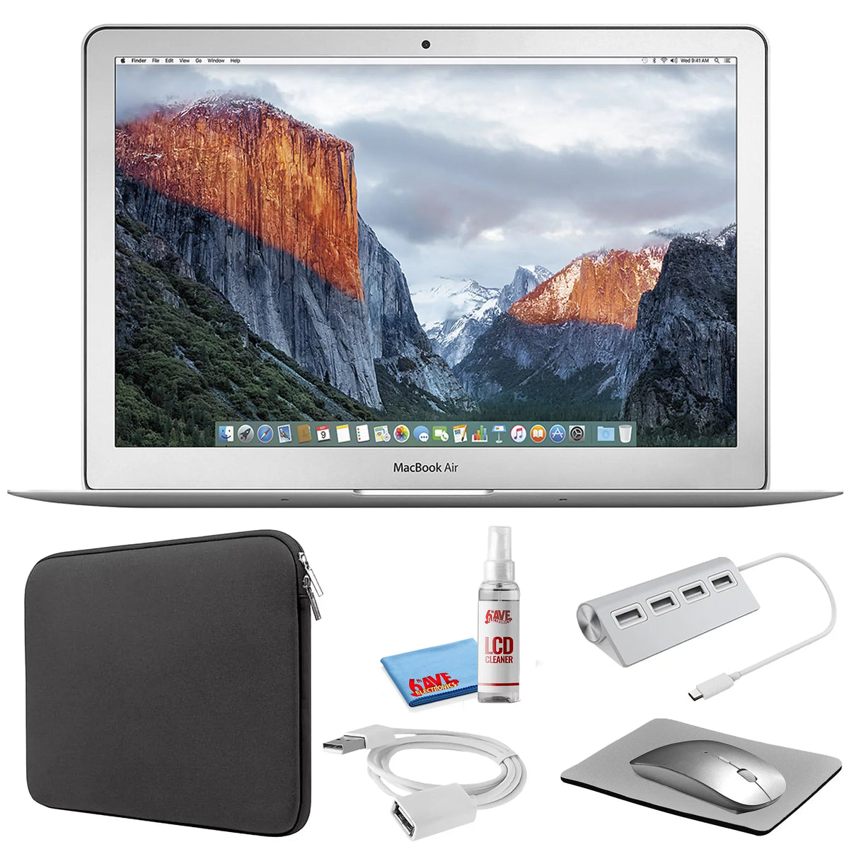 '+ 13-inch MacBook (Refurbished) Starter Black Cleaning 1.6GHz, Bundle 256GB (Early Apple Laptop Kit + - with Zipper MJVG2LL/A) (i5 Kit 2015, Silver Sleeve SSD) Air