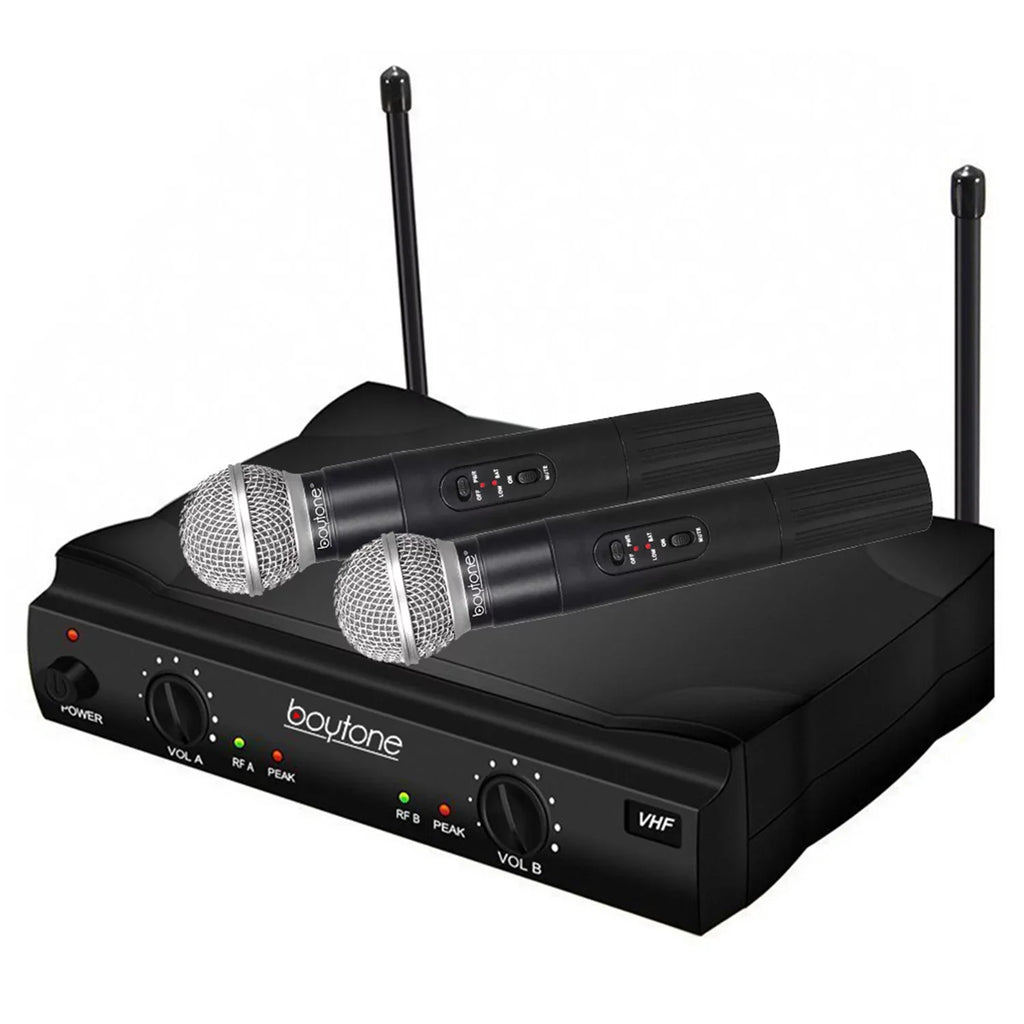 Dual BT-42VM VHF Mic System - Transmitter Receiver, Carrying DJ, Fixed Dual for Wireless Dynamic Boytone Karaoke, Wireless Handheld Channel Mics, Conference, Microphone Frequency 2 Church, Cases