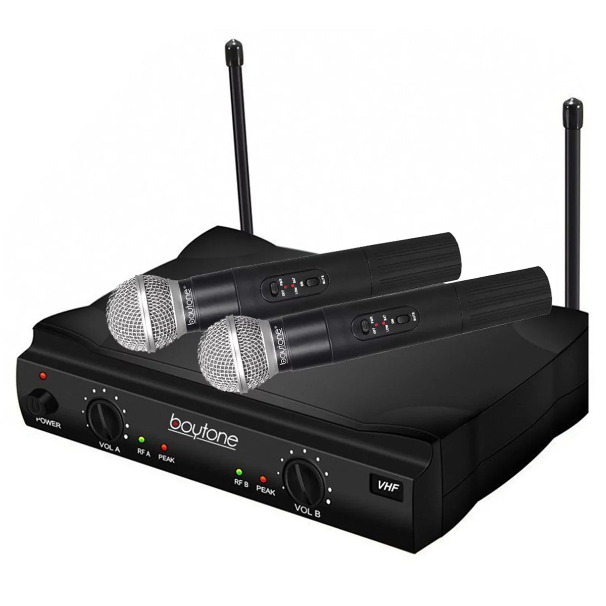 Dual BT-42VM VHF Mic System - Transmitter Receiver, Carrying DJ, Fixed Dual for Wireless Dynamic Boytone Karaoke, Wireless Handheld Channel Mics, Conference, Microphone Frequency 2 Church, Cases