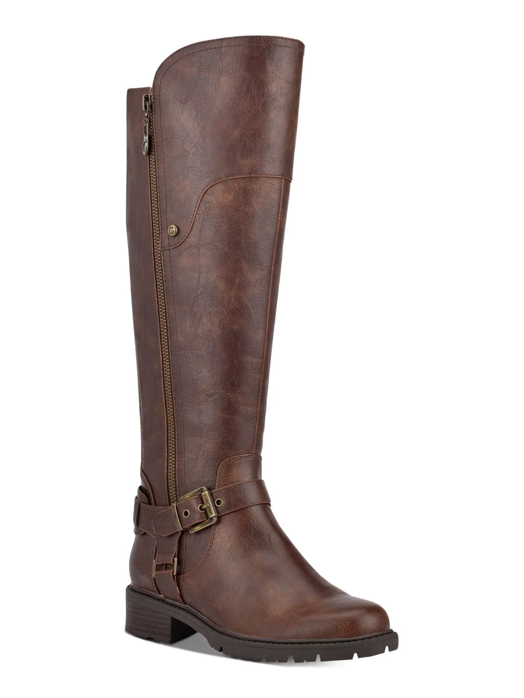 Padded Riding Round Buckle Boot 1/2" Tealin Zip-Up Toe Heel Zipper Accent Accent M Womens Gore Stretch Brown 6 Block Platform GBG
