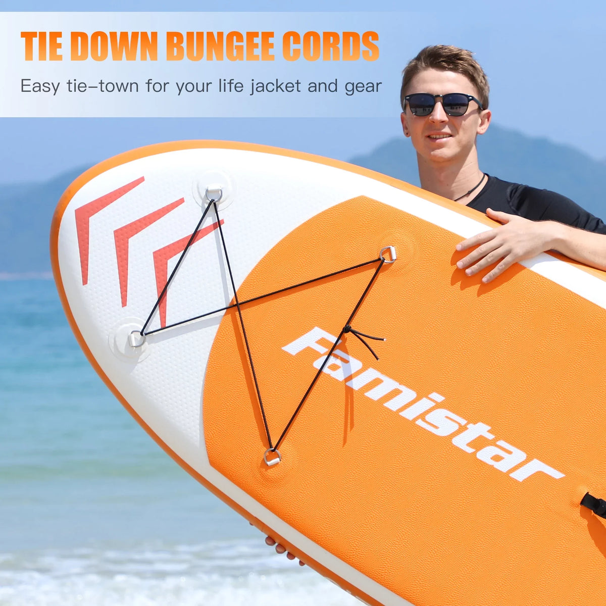 SUP/ & Control, Non-Slip Boat-Orange Adult Bottom Standing Surf Famistar Up Stand 10' Wide 3 Deck Board Inflatable Pins | Stance, Paddle Paddling, (6"Thick) with Fin for |Youth