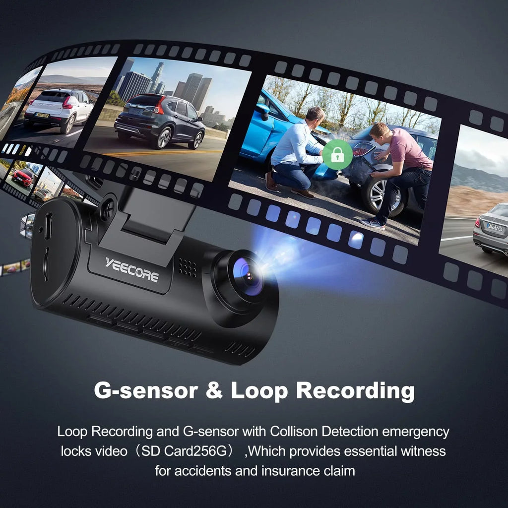 with Max Dash LCD, 4K Cam, for Yeecore 256GB WiFi Dash 3.16" Front Night G-Sensor, Parking UHD Magnetic Cars Cam Monitor, Mount, Car GPS, Dash Support Camera with Portable WDR, Vision, Camera 2160P,