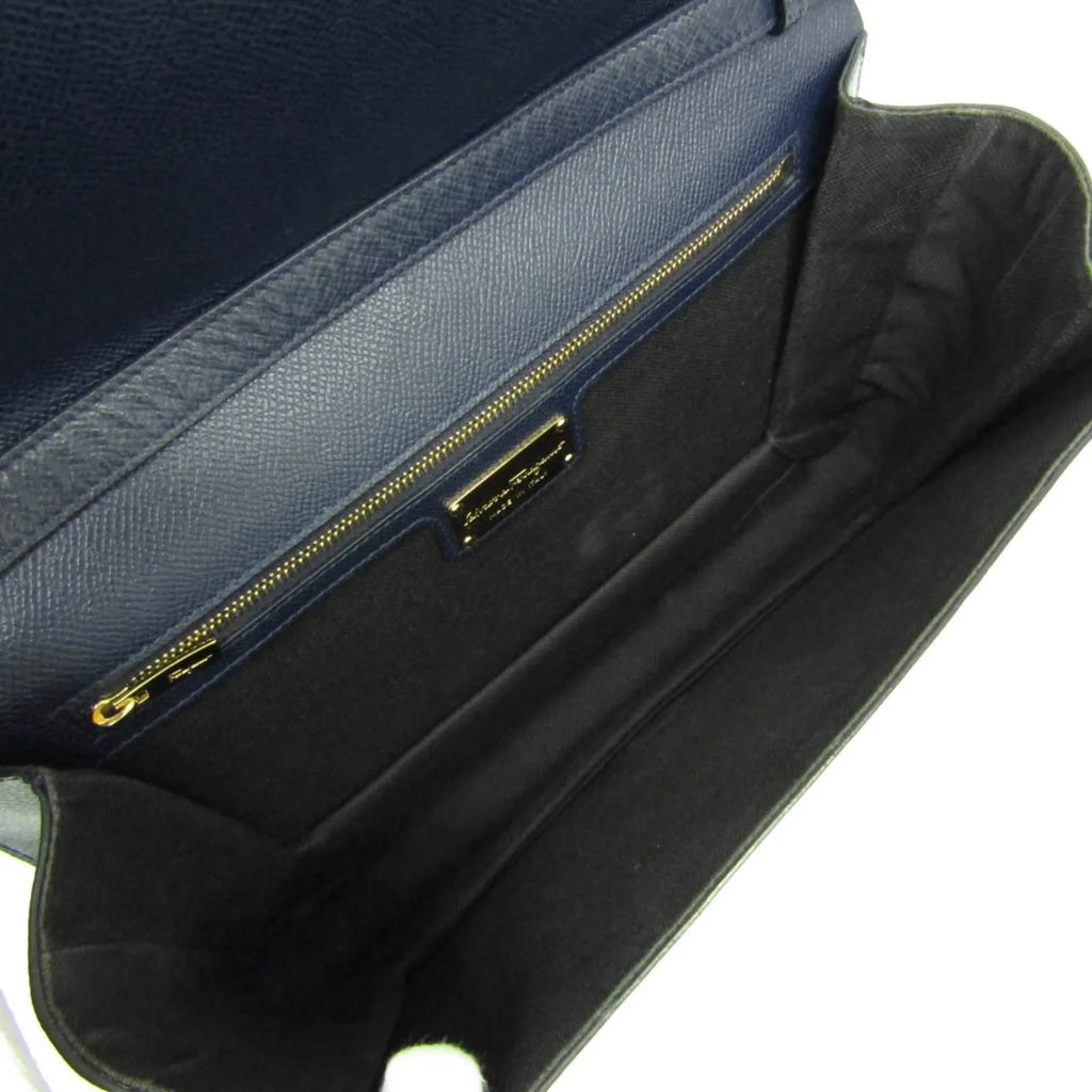 Bag Ferragamo 0011 Navy (Good) AU-21 Vara Shoulder Salvatore Leather Pre-Owned Women's