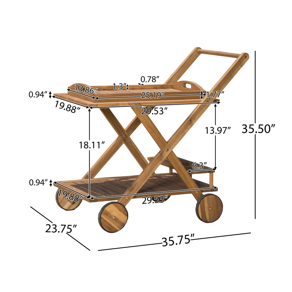 GDF Kenilworth Wood Studio Natural Cart, Acacia Tiered Indoor/Outdoor 2 Bar