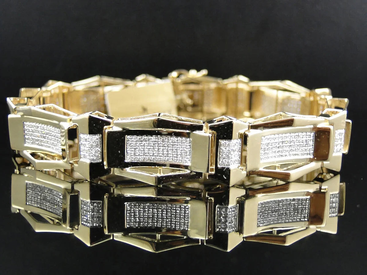 10K Gold Bracelet Ct Mens Genuine Inch 3.1 Set Pave White 8.5 Cut Round Diamond