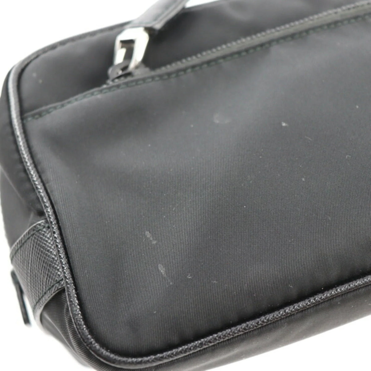 bag black leather 2NA819 (Good) clutch Pre-Owned nylon handbag silver hardware Prada logo second PRADA triangle