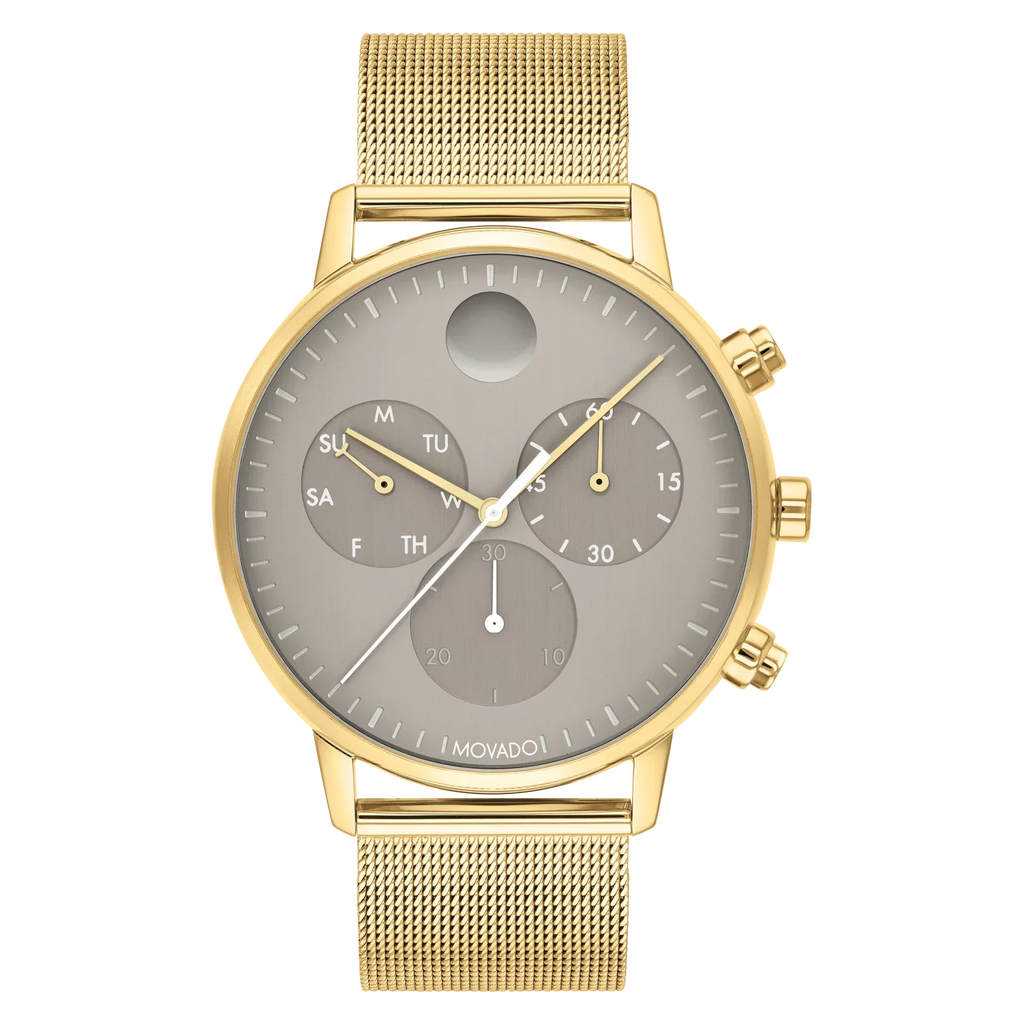Mesh Gold Face Case, Dial 3640052 43MM Ion-Plated Movado Steel Band Grey Watch Yellow