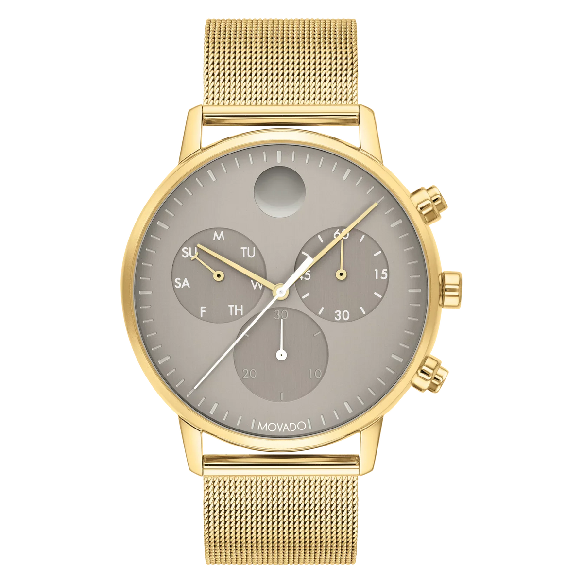 Mesh Gold Face Case, Dial 3640052 43MM Ion-Plated Movado Steel Band Grey Watch Yellow