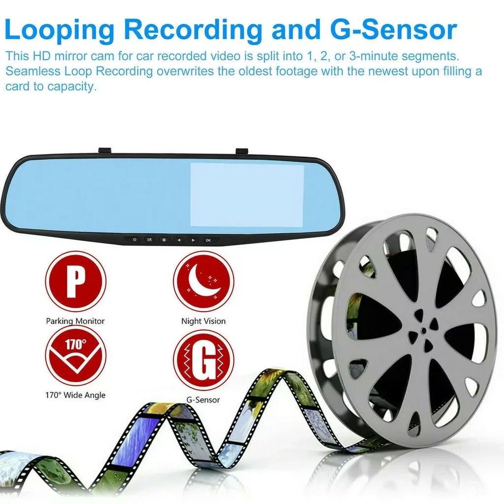 for 170°Wide 1080P Motion Car Night Detection Dash Rear Camera Cars Front 4.3" Parking Cam DVR Trucks, Car G-sensor, Monitor, Rearview Vision, Cam Mirror Dual Angle Monitor, Lens