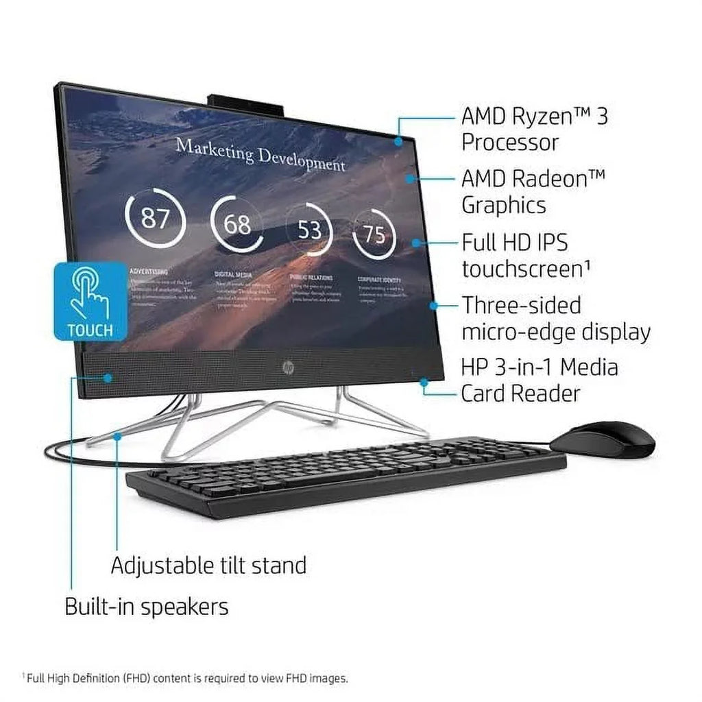 3250U, 2022 12GB SSD, HP AMD Ryzen HDMI, 22" Touch 3 Desktop, Keyboard&Mouse, WiFi, RAM, FHD RJ-45, DVD-RW, Black Home, Newest Windows 512GB Wired 11 USB All-in-One Webcam, Screen,