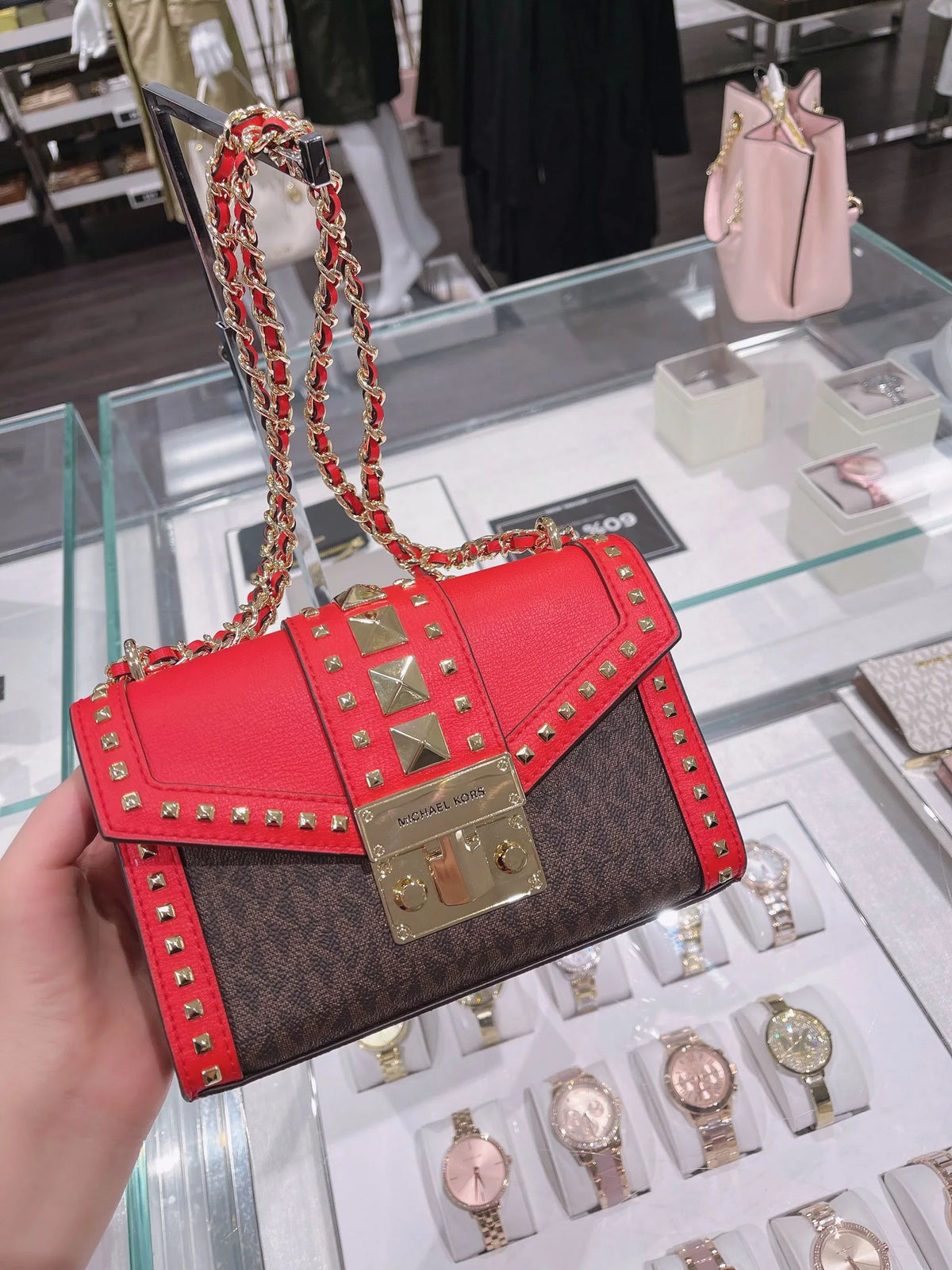 LEATHER MINI NWT SMALL BAG KORS ROSE Multi Dark CROSSBODY MICHAEL Sangria
