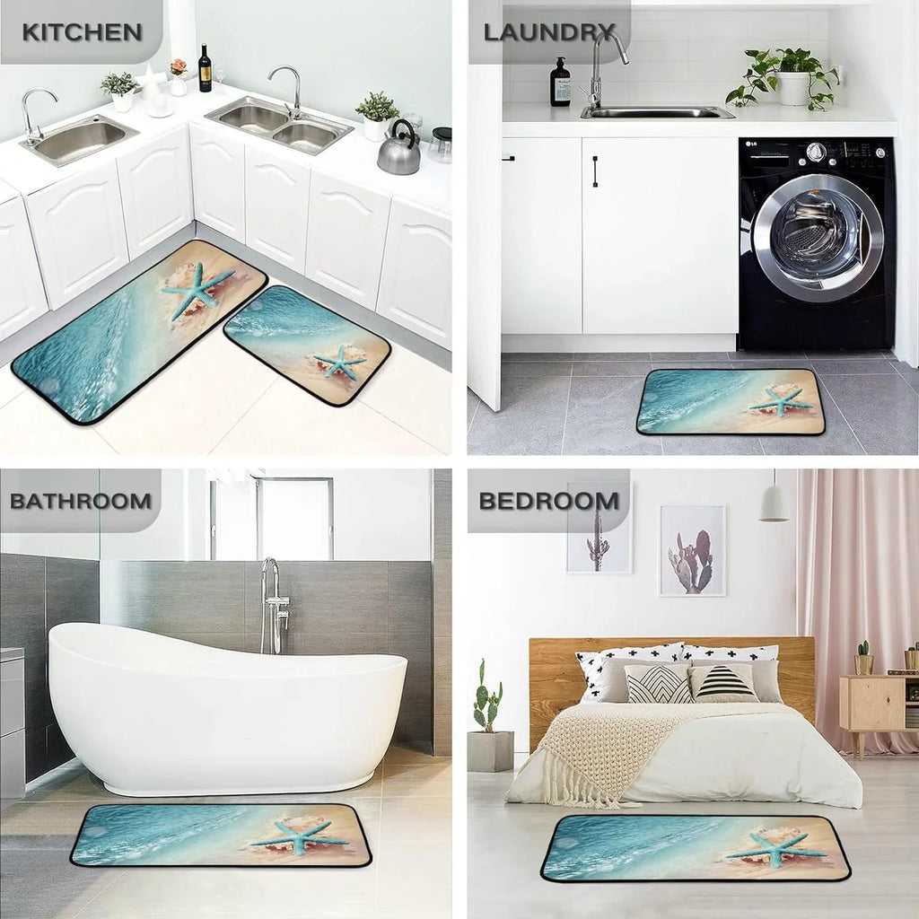 Carpet Summer Kitchen Living Wave Runner Mats 19.7"x27.6" Conch Entryway, Rugs, Sea Beach Room Area + Washable Bedroom Starfish Bestwell and Perfect Floor for 19.7"x47.2" Rug