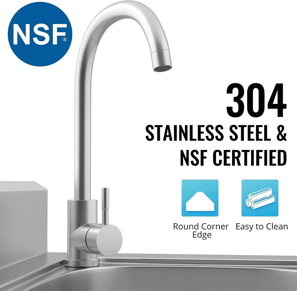 Single Steel with and Free Utility and Stainless Bathroom, Water Pipe Farmhouse for Cold Hot Ideal Standing Bowl Room, Laundry - Sink