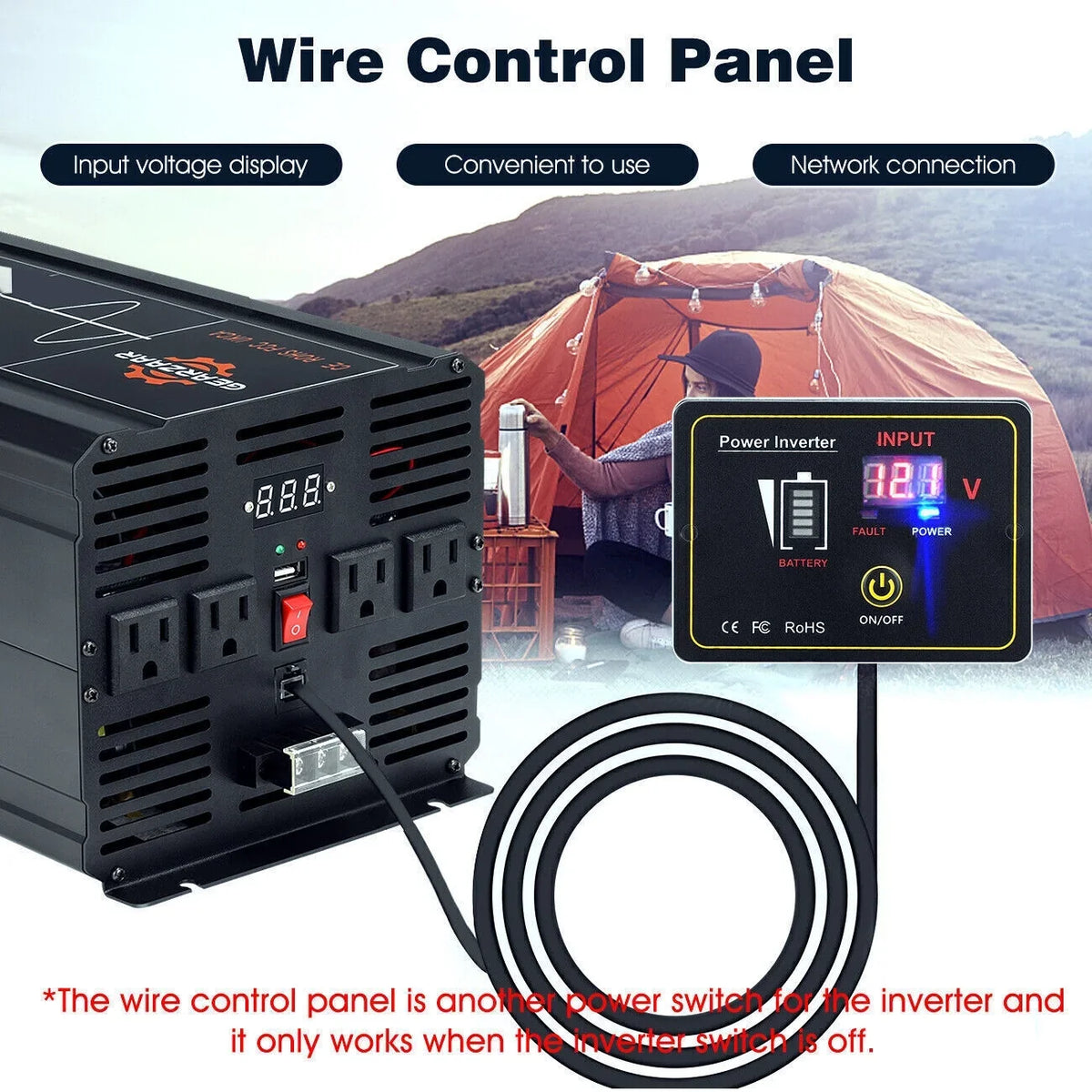 DC Sine 12V Car Power Inverter Pure 7000W Car To RV Converter LCD Solar AC 120V Wave