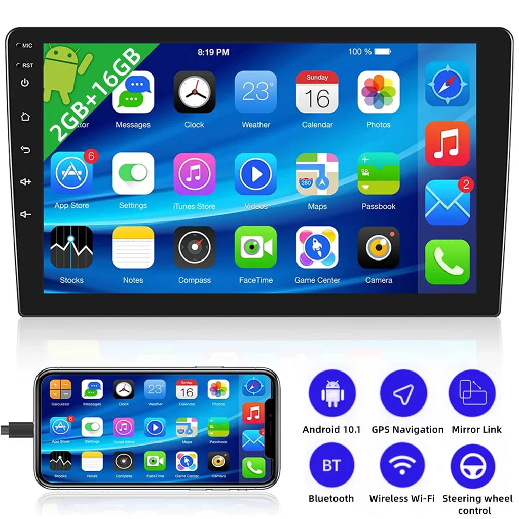 Camera(2+16GB) With Mirror 2022 10.1 Screen Android Touch Bluetooth Double Inch Radio Stereo Backup Car Din GPS FM, Link, Navigate