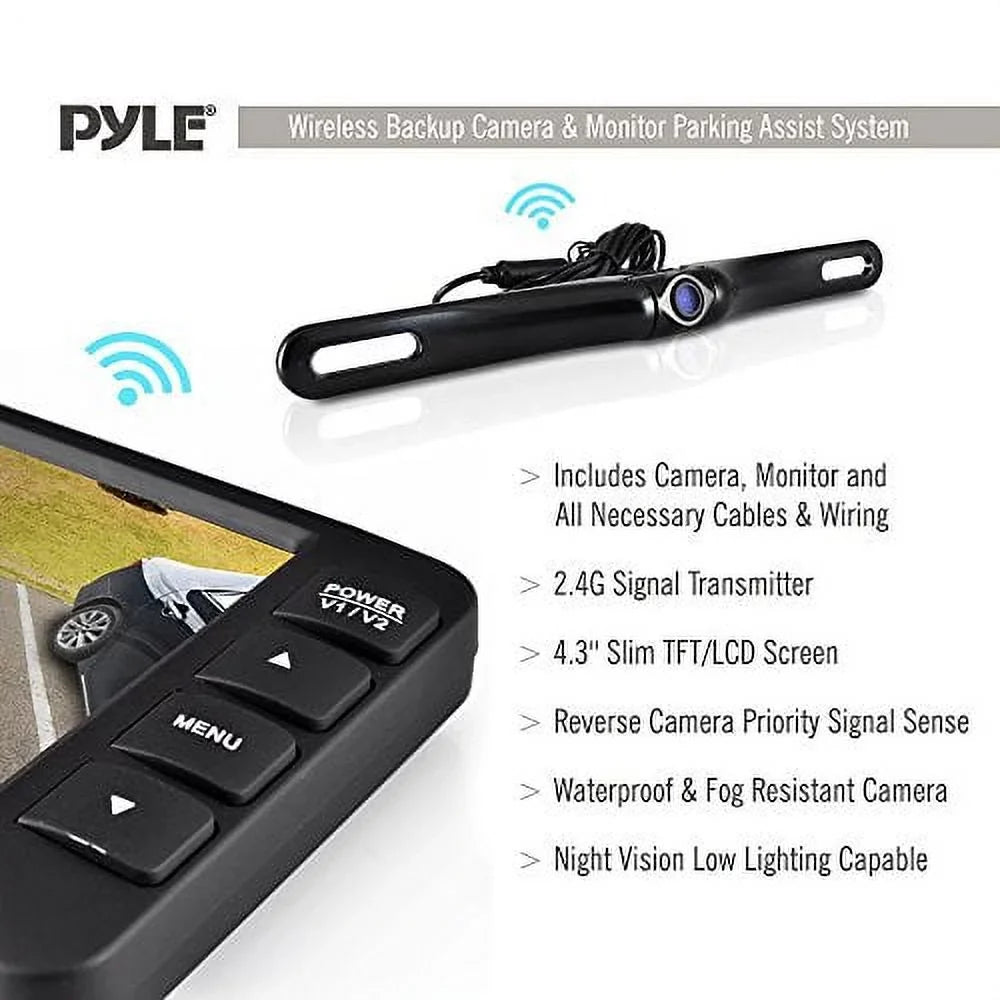 Waterproof, Black Backup Pyle Rearview Monitor Camera M-PLCM4375WIR_0 System Wireless 4.3 Screen Car
