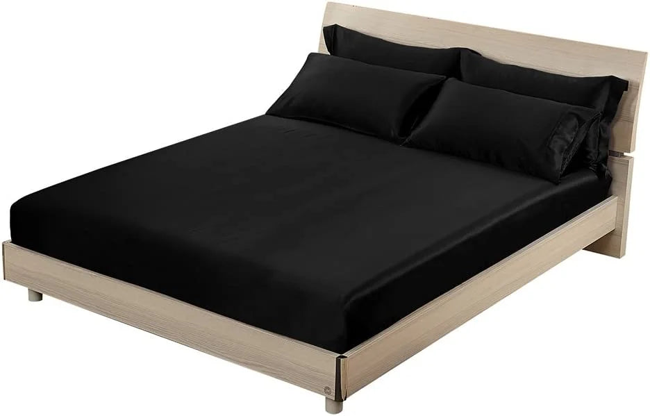 Momme Luxury Mulberry Black 19 Queen, HAOFEI Sheet Seamless, Silk Fitted